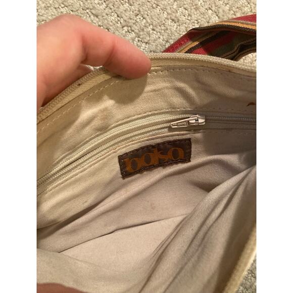 Bolsa White Leather Hobo Baguette Colorful Fabric Strap ~ HELLO LOVELY! - Picture 3 of 8